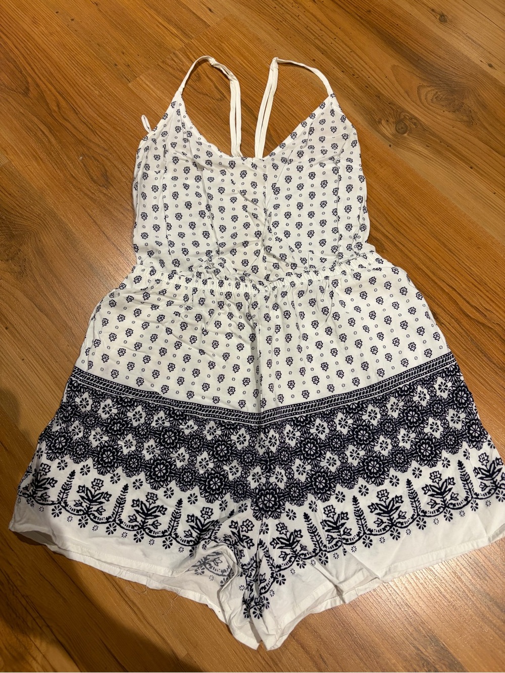 Garage White and Navy Floral Print Sleeveless Romper